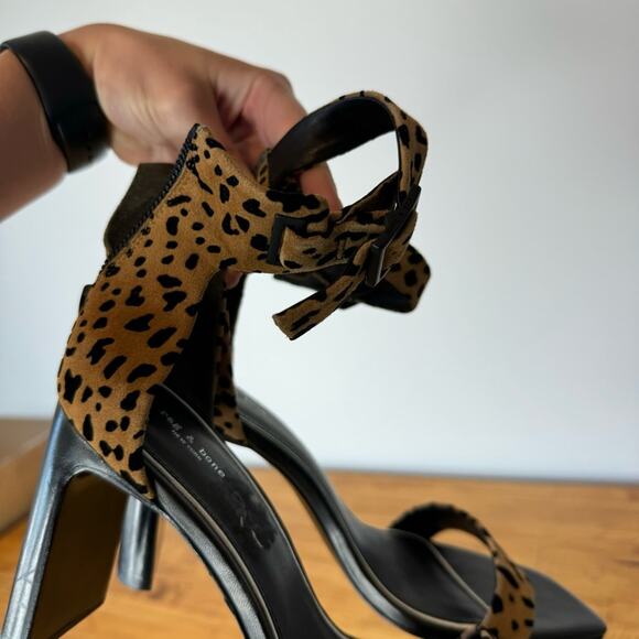 Rag & Bone Ellis Cheetah Print Leather Ankle Strap Buckle Block Heels Size 38.5 - Picture 5 of 8
